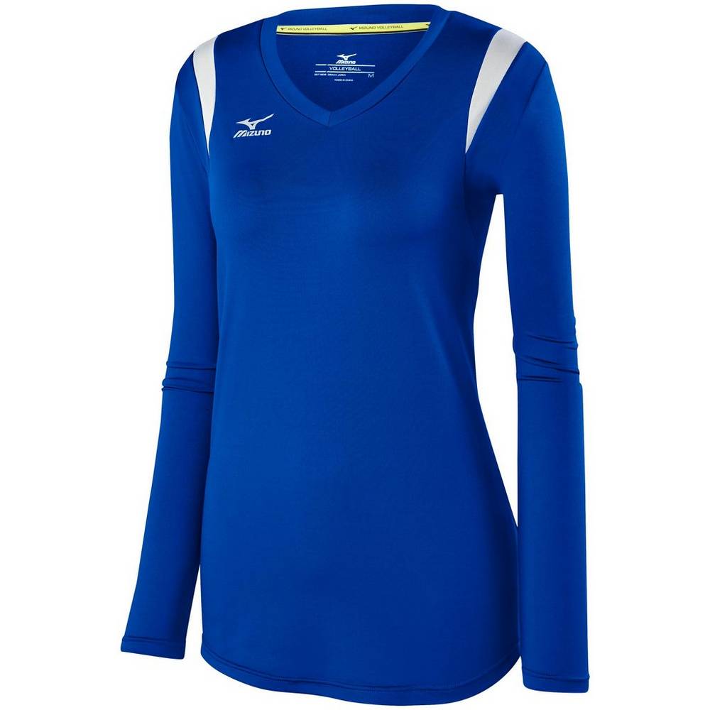 Camisas Mizuno Voleibol Balboa 5.0 Long Sleeve - Mulher - Azul Marinho/Prateadas - GITAY5382